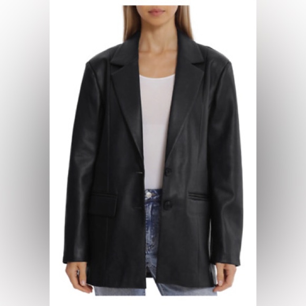 Avec Les Filles Black Faux Leather Blazer